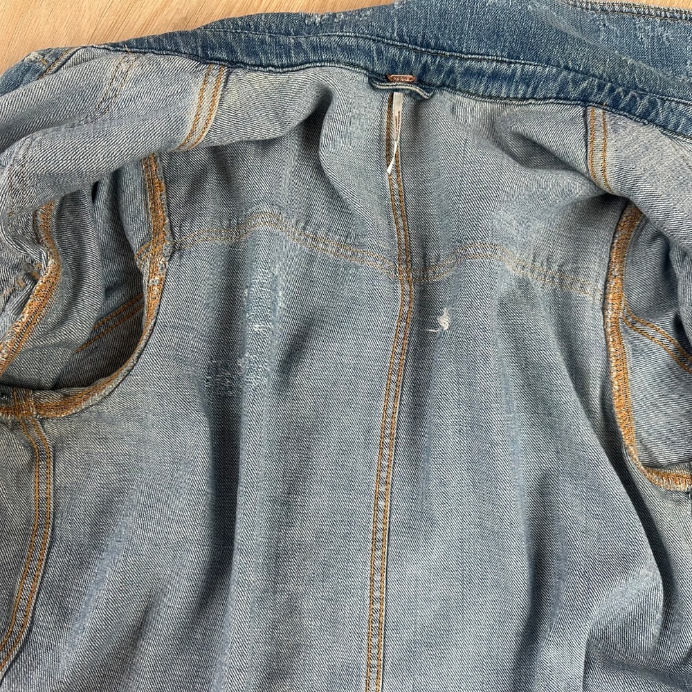 Free People - Moonchild Distressed Denim Long Shirt Jacket XS - Picture 14 of 15